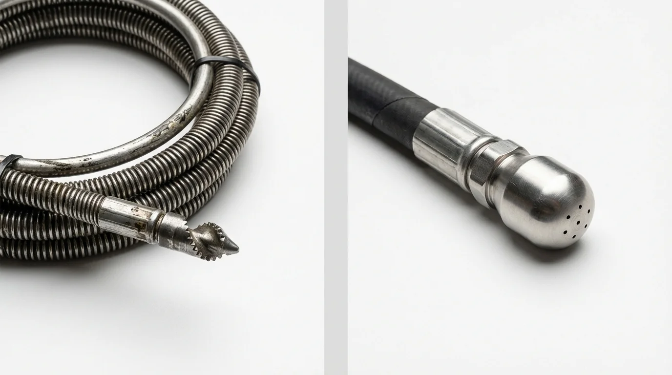 Drain snake cable and hydro jetting nozzle used for drain cleaning in Lilburn, GA