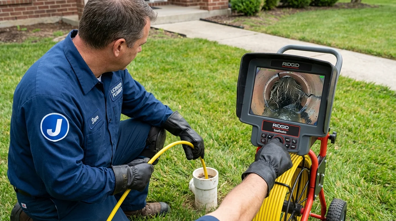 Sewer camera inspection being performed by Johns Plumbing LLC in Lilburn