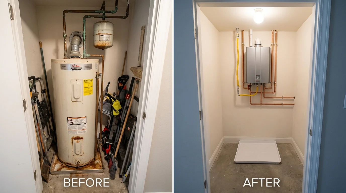 Tank water heater versus wall-mounted tankless unit comparison for Lilburn, GA homeowners
